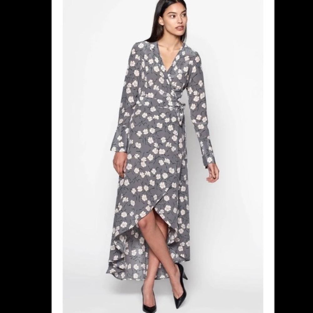 Equipment Gowin Silk Grey Floral Wrap Dress
